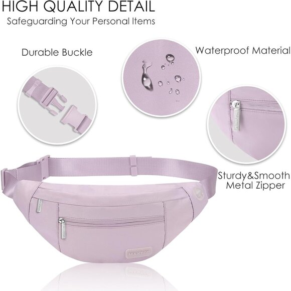 Women Men Lavender Large Crossbody Fanny Pack Belt Bag Hands-Free Waist Pack - Picture 4 of 7
